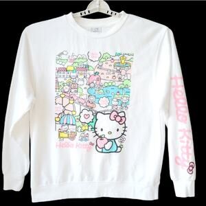 Sanrio Hello Kitty Carnival Graphic Sweatshirt XL White Kawaii Pastel Y2K EUC